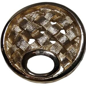 Vintage Sarah Coventry Brooch Gold‎ Tone Round Basket Weave Pin One Inch SEE